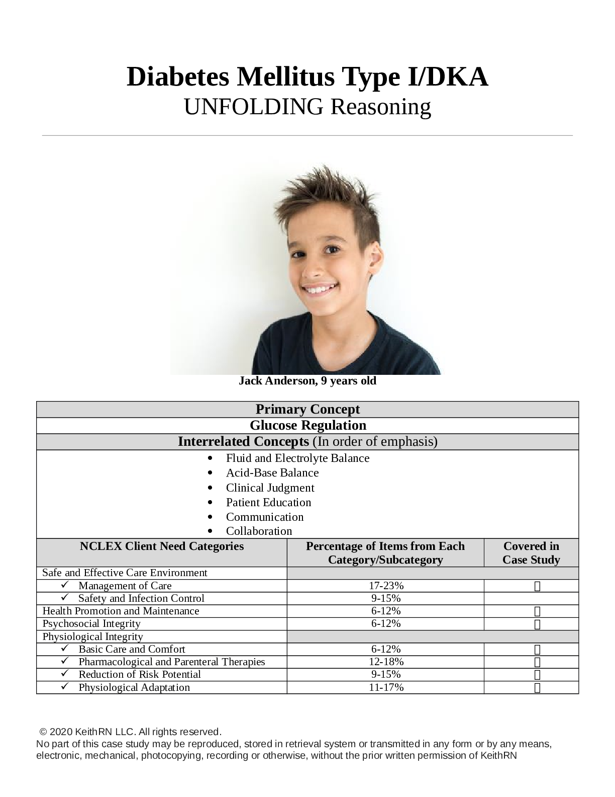 Preview image for CASE STUDY, DIABETES MELLITUS TYPE IDKA, UNFOLDING Reasoning, Jack Anderson, 9 years old CASE ANALYSIS QUESTIONS WITH COMPLETE SOLUTIONS